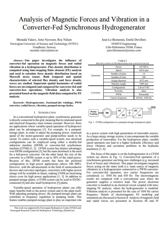 Analysis of magnetic forces and vibration in a converter-fed synchronous hydrogenerator